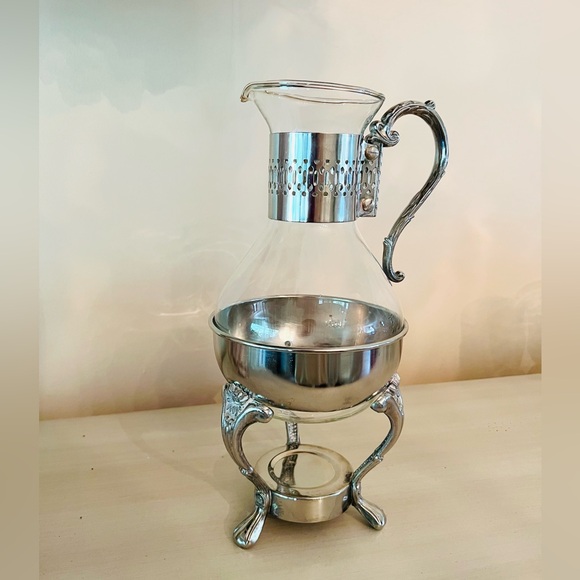 Vintage Ornate Silver plated Corning Carafe Serving Heat Proof Glass Pitcher - Picture 3 of 14